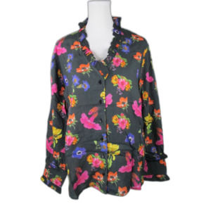 Tolani Collection Cleo Top S Black Floral Long Sleeve Ruffle Neck Modal (B12-140